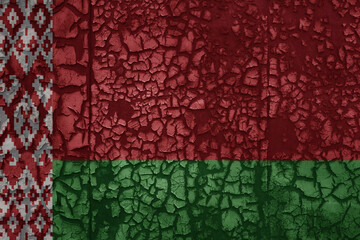 flag of belarus on a grunge vintage metal rusty cracked wall background