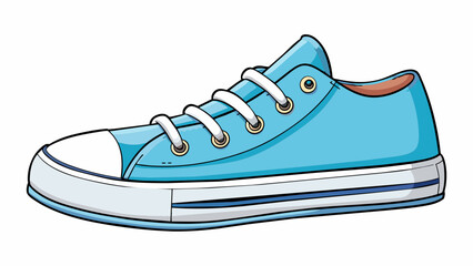 A pair of canvas sneakers in a shade of light blue. They have white laces and a rubber sole with a slight platform. There is a small star design. Cartoon Vector