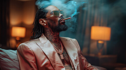 Famous rapper smoking marijuana in his apartment