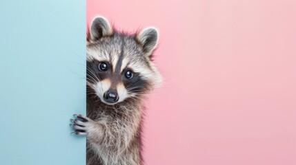 Curious Raccoon Peeking Behind Wall
