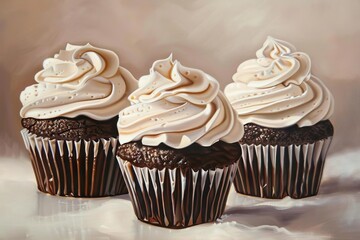 decadent chocolate cupcakes with fluffy vanilla frosting tempting dessert still life ai generated