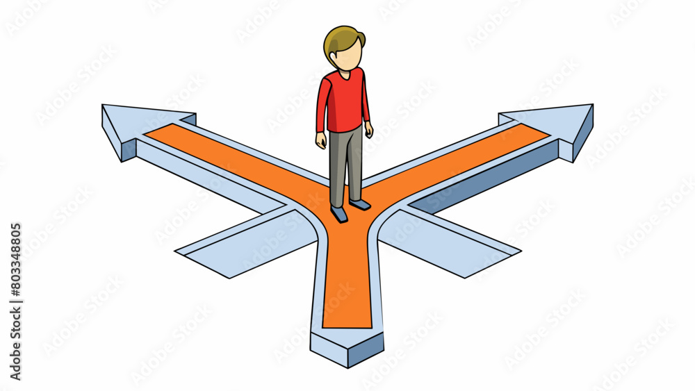 Poster A person standing at a crossroads representing the multiple paths and choices we face in life and the importance of reflecting on our values and. Cartoon Vector