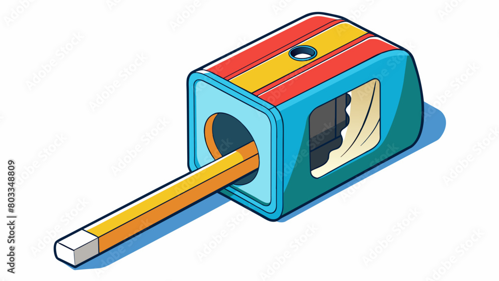 Aufkleber a pencil sharr operates by inserting a dull pencil into a hole at the top and turning a handle. insi