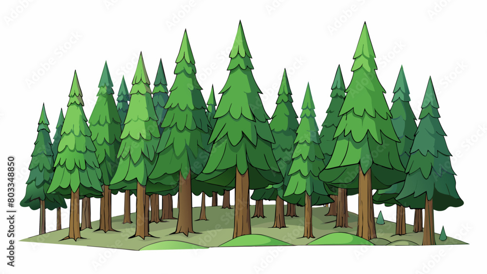 Poster A photograph of a forest where the trees in the front are tall and detailed while the trees in the back become smaller less defined and appear to fade. Cartoon Vector