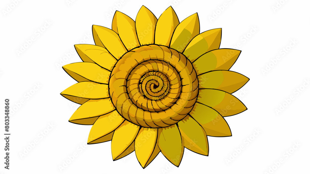 Poster a picture of a sunflower with its spiral pattern of seeds. this image showcases the concept of the g