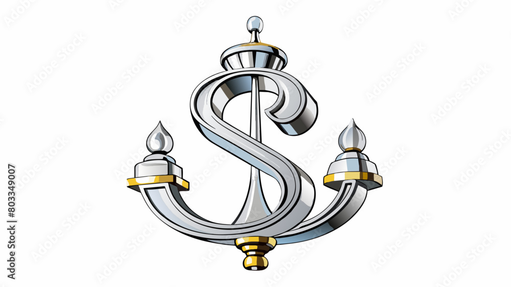 Poster A polished silver s hanging on the wall casts a reflection of a gleaming chandelier above it. The chandelier appears distorted and upside down in the. Cartoon Vector