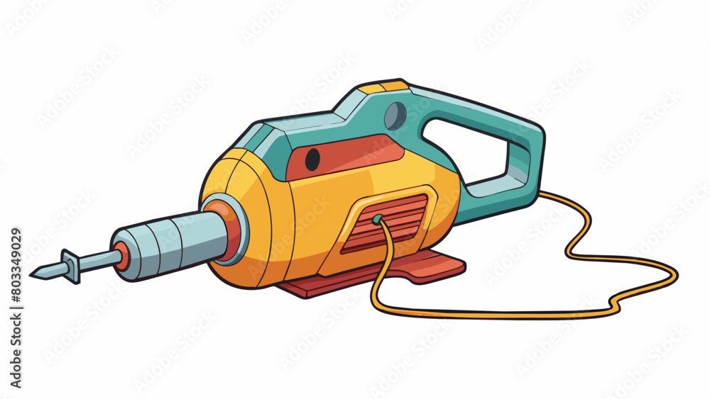 Poster A power tool with a frayed cord posing the risk of electric shock and preventing it from turning on.. Cartoon Vector