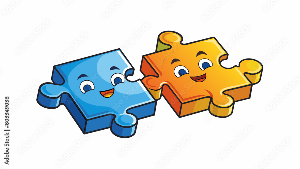 Poster A puzzle with two pieces each uniquely different and yet perfectly fitting together to complete the picture. They may have their differences but they. Cartoon Vector