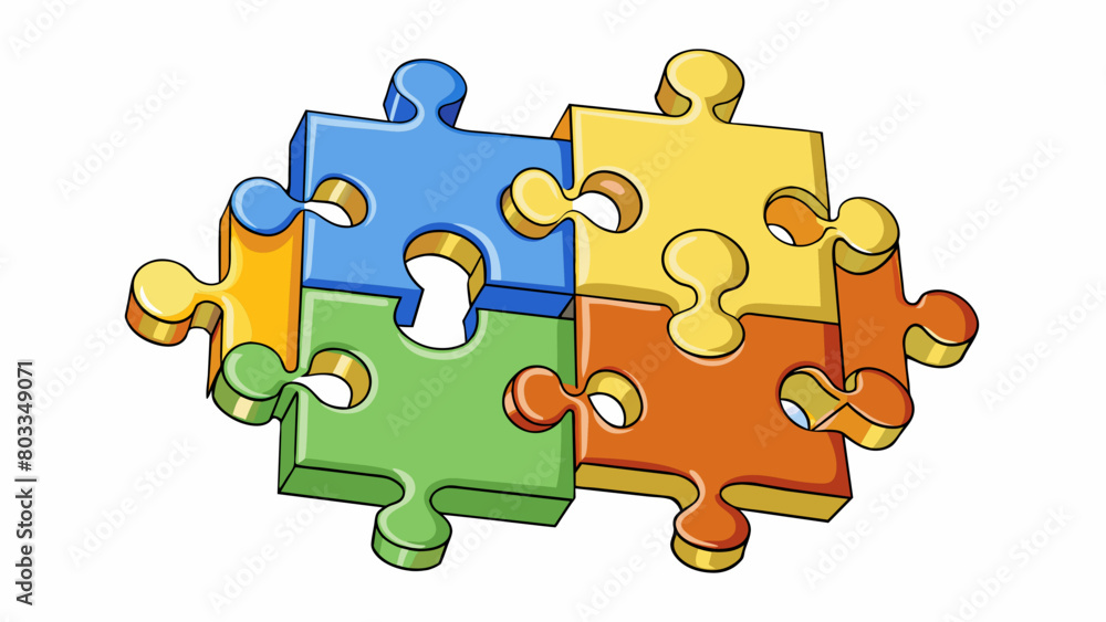 Poster A puzzle with one missing piece representing the idea of collaboration and teamwork. Each puzzle piece is unique and necessary and when put together. Cartoon Vector