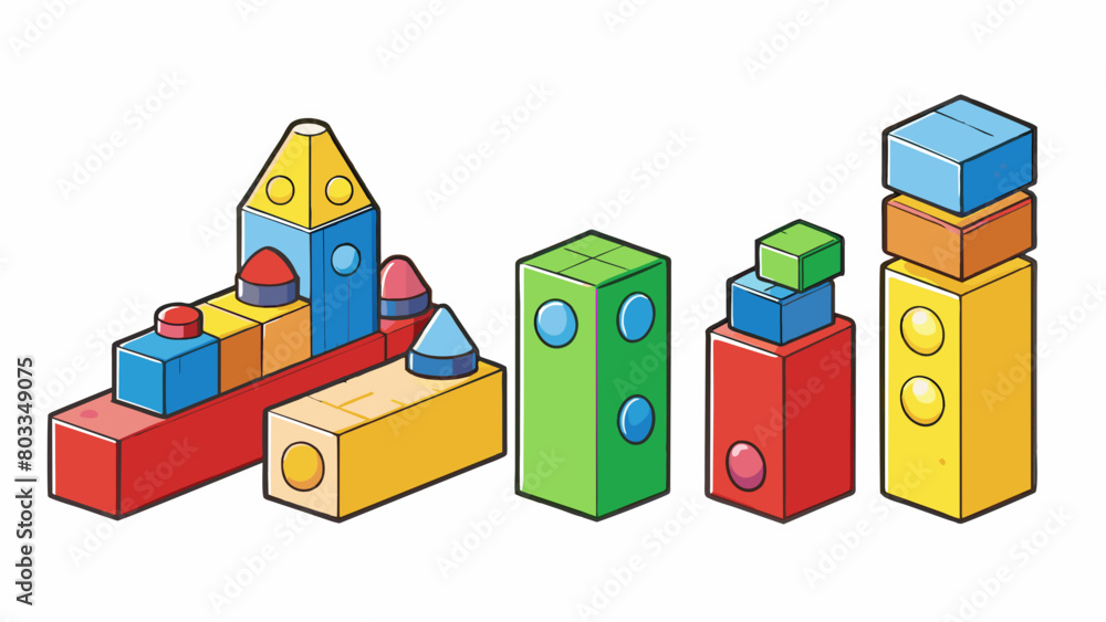 Poster A progression of colorful building blocks each one smaller than the one before it. The blocks are made of different materials such as wood plastic and. Cartoon Vector