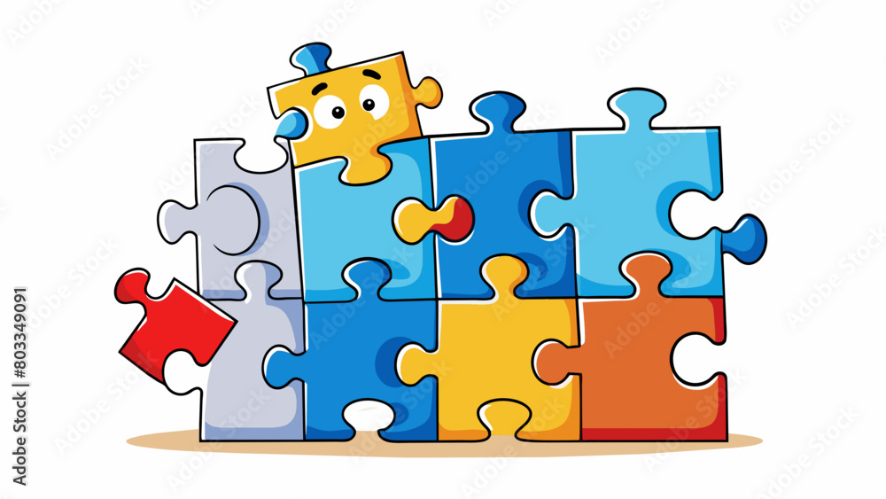 Fototapete A puzzle with missing pieces representing the process of trying to put together a complete thought or idea. The missing pieces leave gaps in the. Cartoon Vector