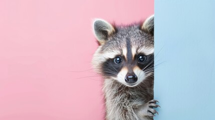 Obraz premium Raccoon Peeking Behind Wall