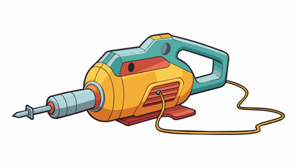 A power tool with a frayed cord posing the risk of electric shock and preventing it from turning on.. Cartoon Vector