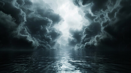 Fototapeta premium Supernatural arch of blue clouds over water surface
