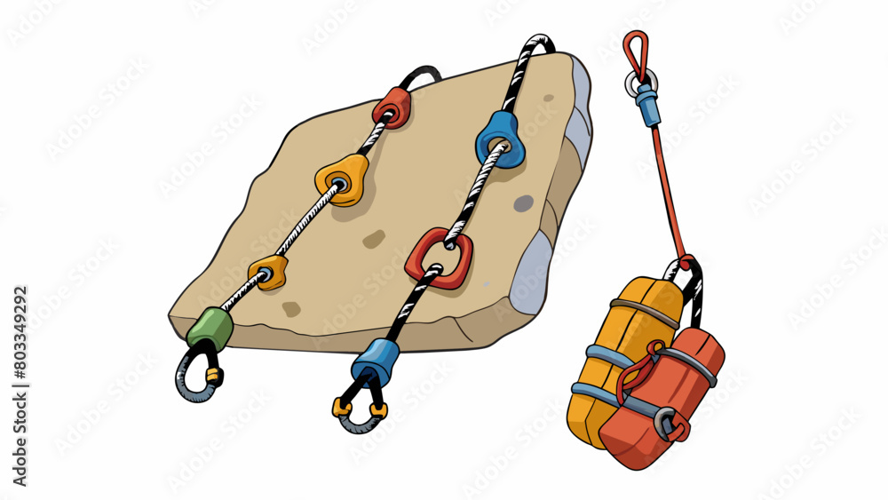 Poster a rock climbing rigging is the gear used to secure a climbers rope to the rock face allowing them to