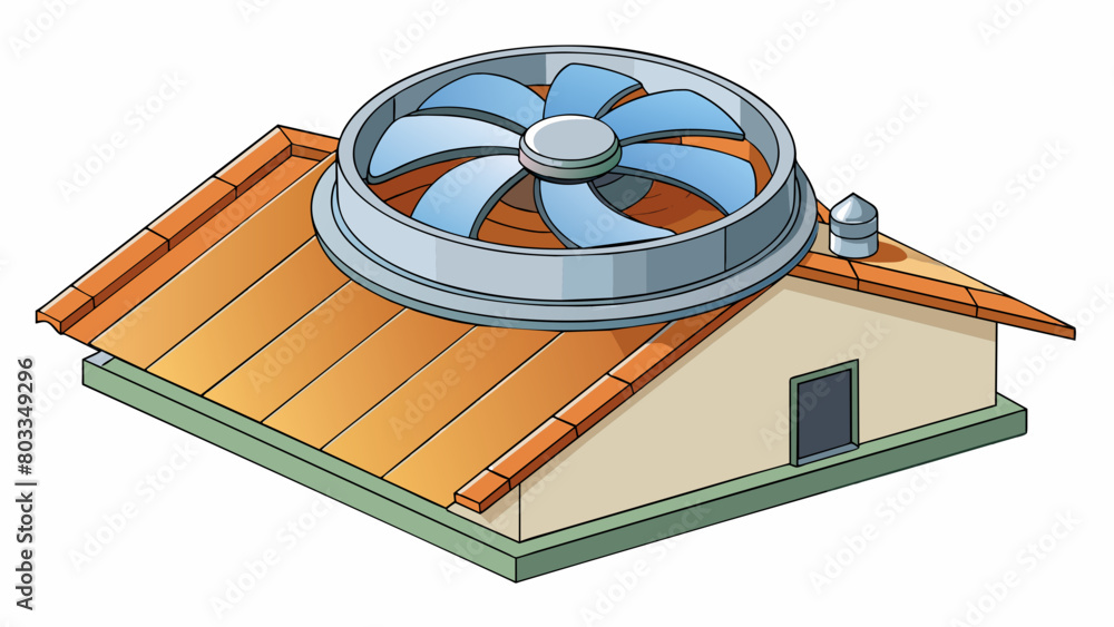 Poster A rooftop turbine vent used to remove hot air and improve air circulation in an attic space. It has a cylindrical shape and a rotating mechanism that. Cartoon Vector