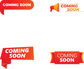 Promo banner icons set cartoon vector. Promotional sticker and label coming soon. Marketing strategy