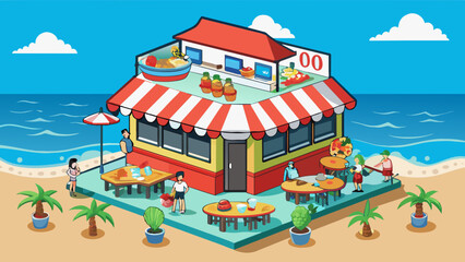 A restaurant located on a popular beachfront has a revenue of 50000 dollars per week. Its revenue is characterized by a mix of dinein and takeaway. Cartoon Vector