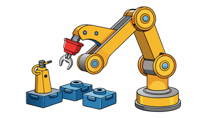 A robotic arm is equipped with multiple joints and a clawlike gripper at the end. It is programmed to pick up objects of varying sizes and shapes and. Cartoon Vector