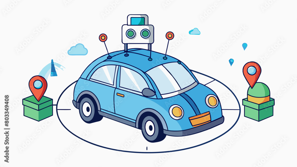Poster A selfdriving car that uses sensors cameras and GPS to navigate roads avoid collisions and reach a programmed destination. Its sleek exterior and. Cartoon Vector