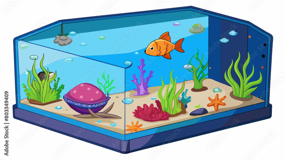 Poster A saler aquarium The solution is a habitat for marine creatures where salt has been dissolved in water to mimic their natural environment. It is clear. Cartoon Vector