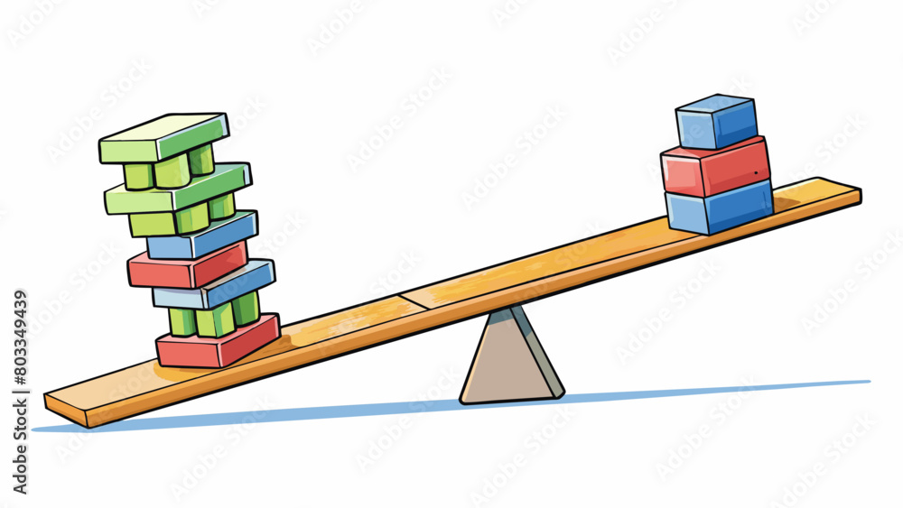 Poster A sculpture made of stacked blocks precariously balancing on each other illustrates tension. The tension between the blocks is what keeps them in. Cartoon Vector