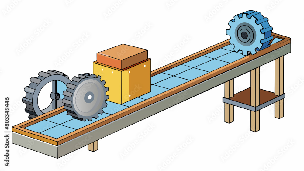 Poster A rotary industrial actuator with a robust motor and gears used to turn large conveyor belts in a warehouse setting enabling efficient and continuous. Cartoon Vector