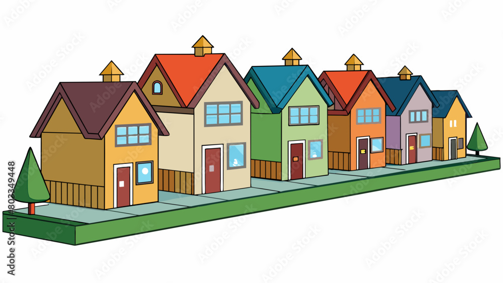 Aufkleber A row of identical houses in a suburban neighborhood all built in the same style and layout showcasing the characteristics of a highly regulated and. Cartoon Vector