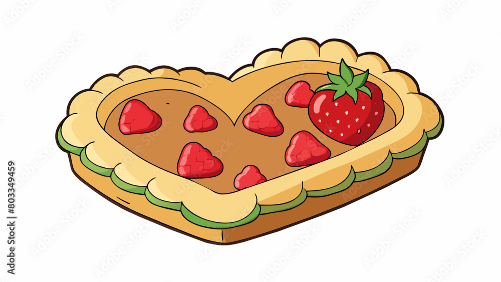 Poster A rustic handpie made in the shape of a heart with a rustic pastry crust and a filling of sweet strawberries and tart rhubarb.. Cartoon Vector