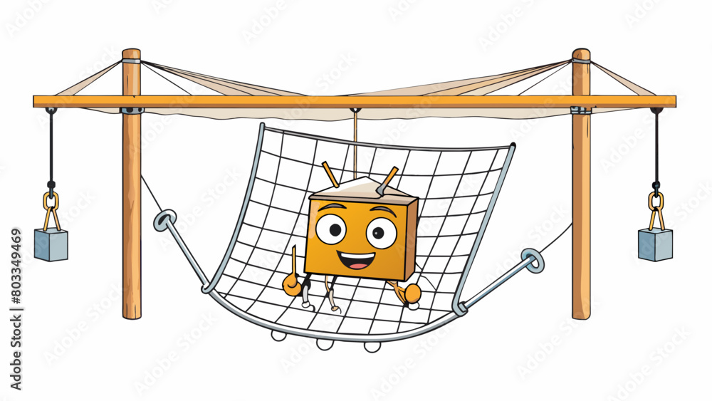 Poster A safety net suspended below a construction site composed of strong mesh material to catch workers in case of a fall.. Cartoon Vector