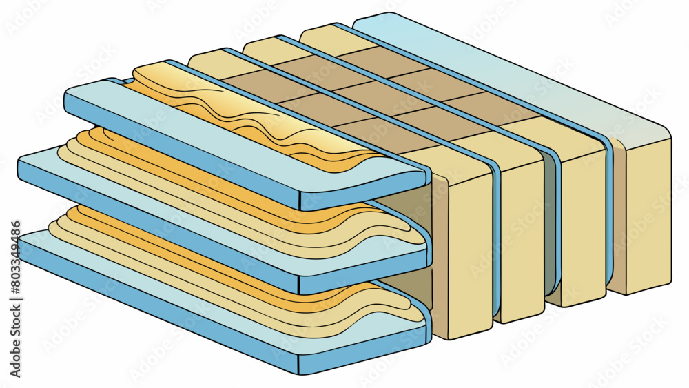 Poster A series of platelike structures stacked together like a deck of cards. Each plate has a pattern of ridges and grooves allowing for fluid to flow. Cartoon Vector
