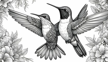 Naklejka premium Detailed Black And White Hummingbird With Intricat 2