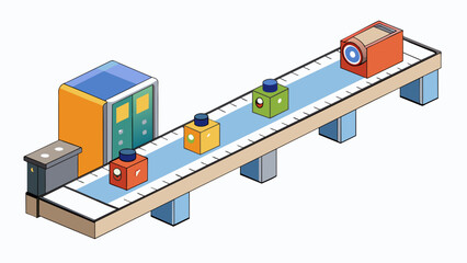 A sensor network installed on a conveyor belt system that tracks changes in temperature and friction predicting when a belt or motor may need to be. Cartoon Vector