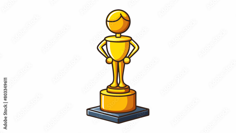 Poster A shiny gold trophy with a tall slender figure standing on a sy base recognized as a symbol of achievement and success.. Cartoon Vector