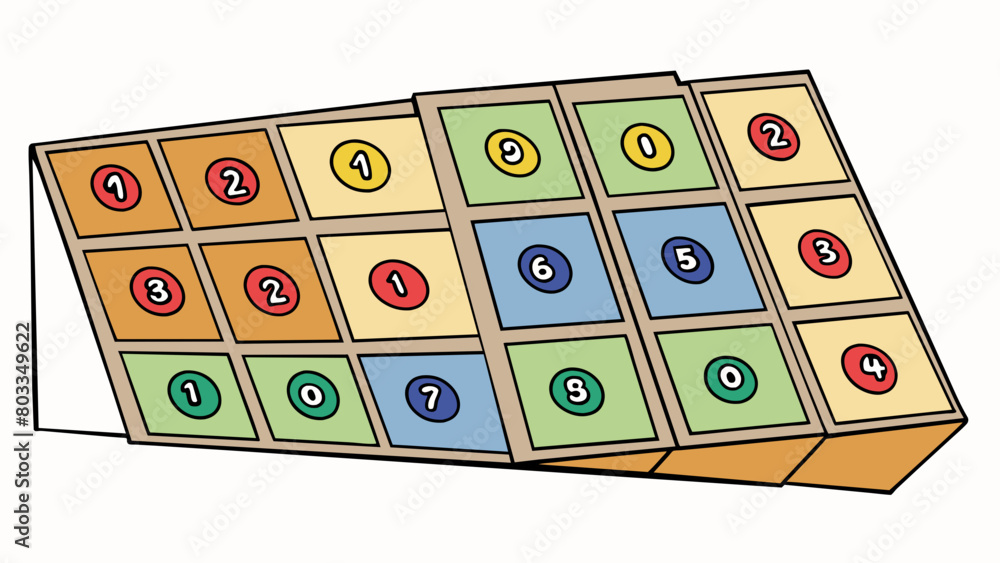 Poster A sheet of paper divided into 10 equal sections with each section labeled with a different number from 1 to 10. The sections are filled with different. Cartoon Vector