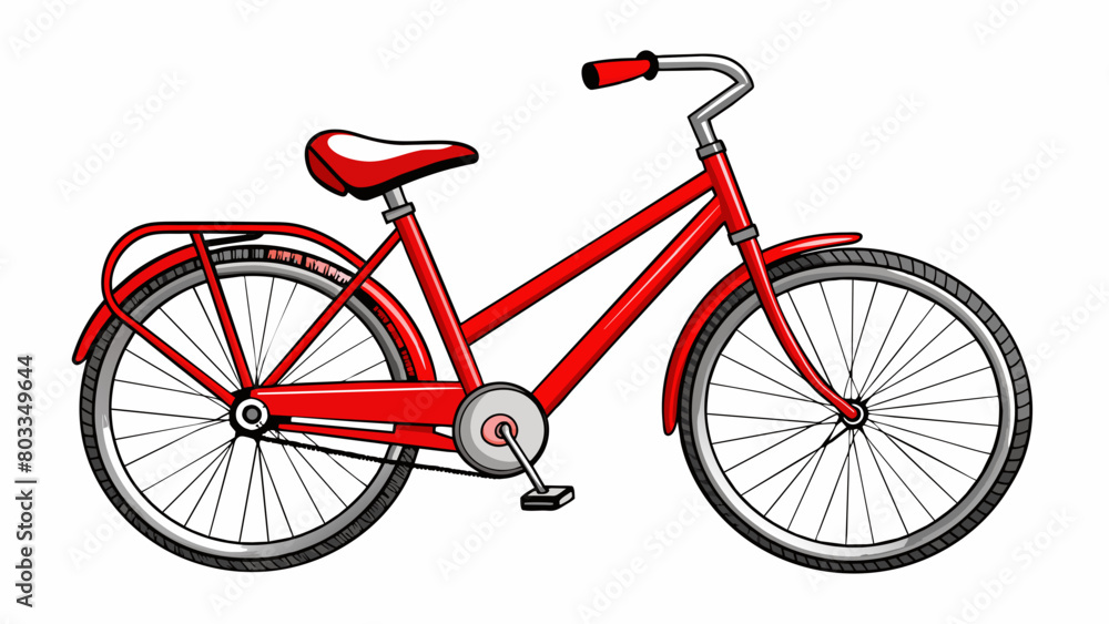 Aufkleber A shiny red bicycle with a sy metal frame and thick tires for easy riding. Its gears allow for smooth navigation on different terrains and its compact. Cartoon Vector
