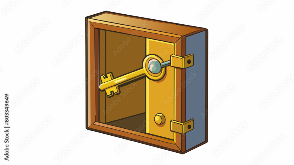 Poster A shiny brass key that unlocks a secret storage box hidden in the depths of a closet.. Cartoon Vector