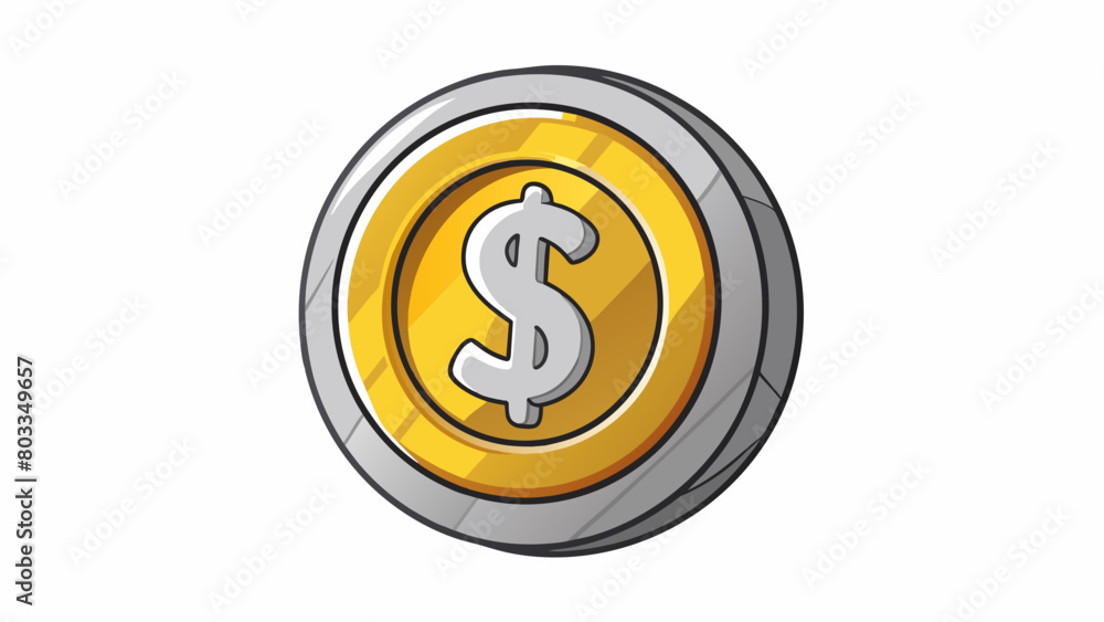 Poster A shiny metal coin with a raised image on one side and numbers on the other. It is round and flat making it easy to stack and count. Despite its small. Cartoon Vector