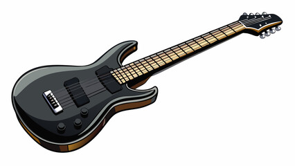 Fototapeta premium A shiny black guitar with six taut strings gleaming under the stage lights. Its body emits a deep rich sound that fills the room and captivates the. Cartoon Vector
