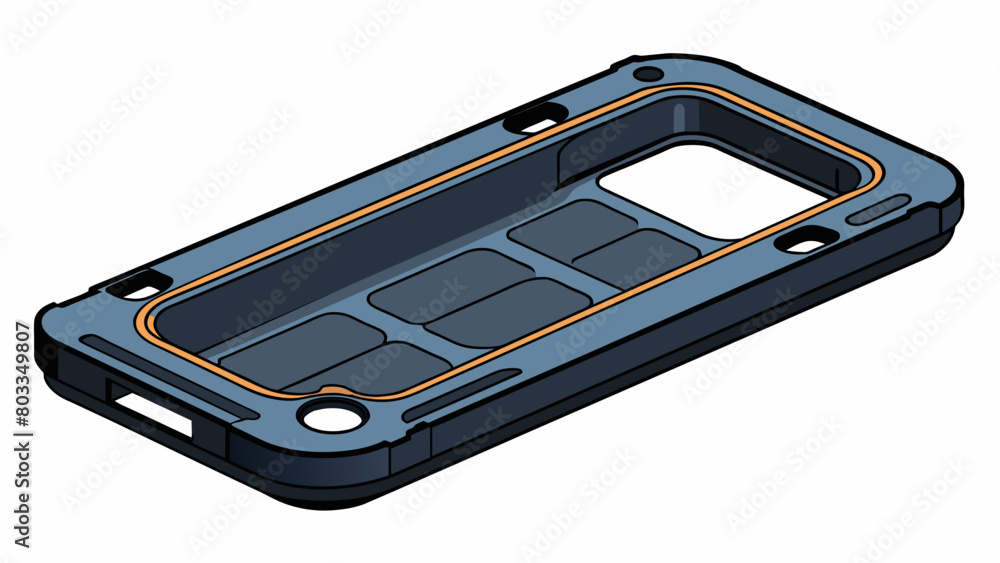 Poster a sleek black plastic phone case being made through injection molding. the cases precise fit and dur