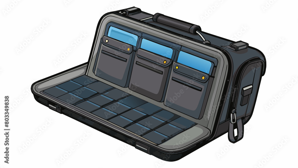 Poster a sleek black laptop case with multiple pockets and compartments. the case is lightweight and waterp