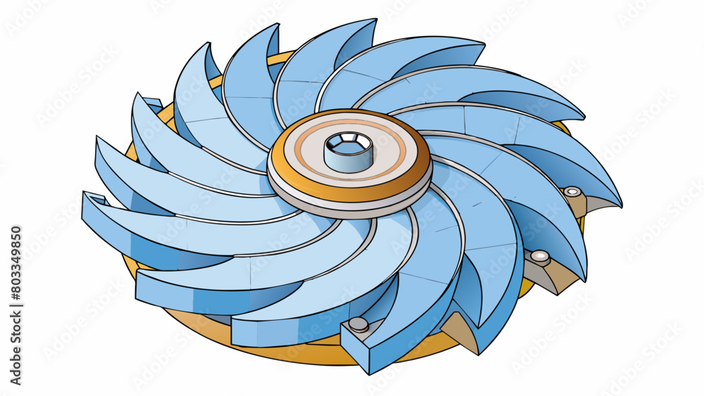 Poster a small compact steam turbine with multiple stages of blades arranged in a spiral formation. the ste