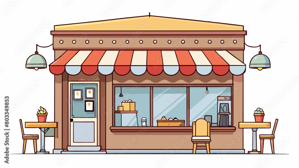 Poster a small caf nested in a bustling city street its large storefront windows were decorated with handpa