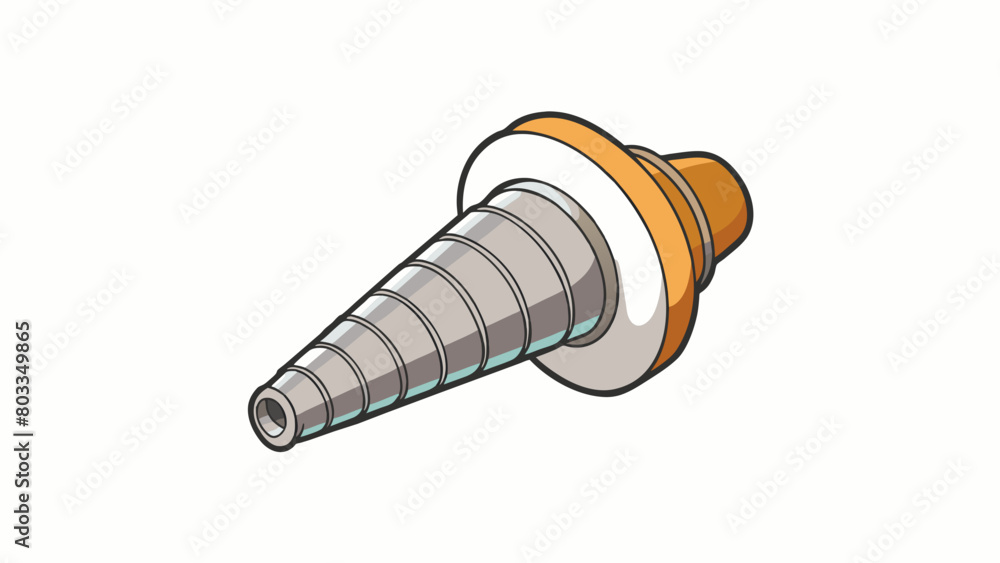 Aufkleber A small coneshaped object with a threaded base and an open end with a springloaded ball bearing. When pressed onto a grease fitting the ball bearing. Cartoon Vector
