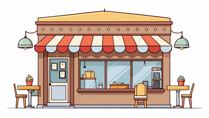 A small caf  nested in a bustling city street its large storefront windows were decorated with handpainted signs and ling string lights. The aroma of. Cartoon Vector