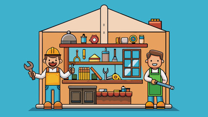 A small familyowned workshop filled with various tools and materials where skilled craftsmen work meticulously to handcraft each item with precision. Cartoon Vector
