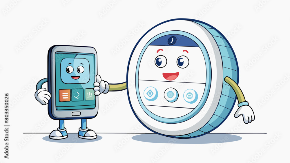 Fototapete A smart thermostat that automatically adjusts the temperature in a house based on preset preferences and external conditions. It has a digital display. Cartoon Vector
