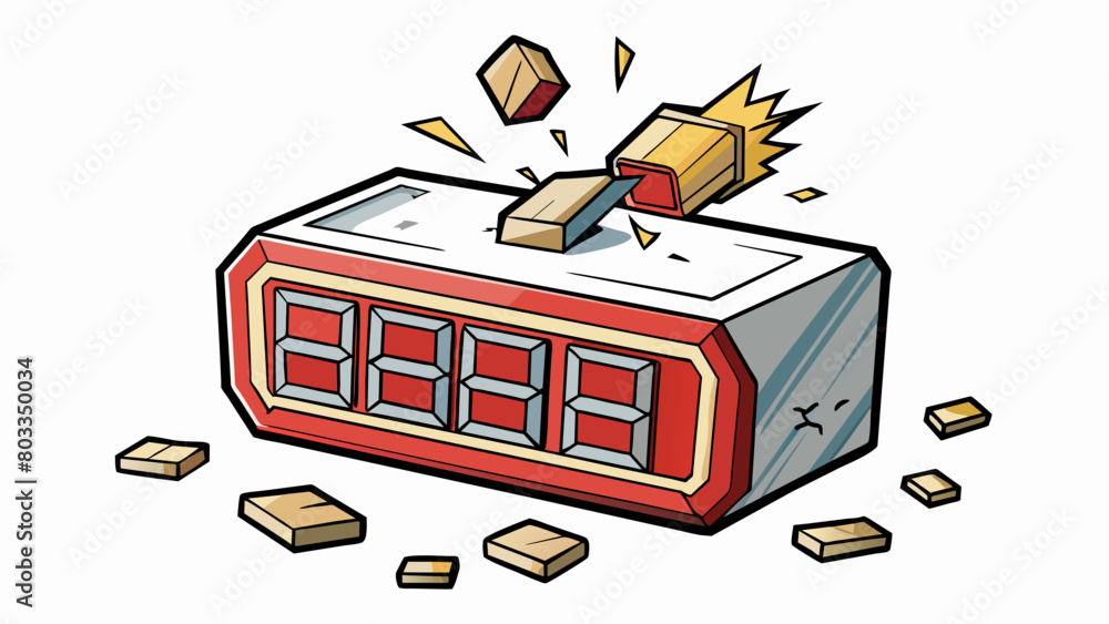 Poster A smashed alarm clock lying on the floor its digital numbers flickering and unreadable. The clock was meant to wake someone up but it failed to do its. Cartoon Vector