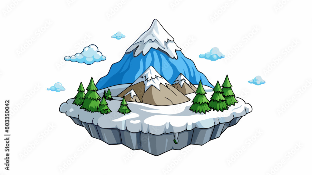 Poster a snowy mountaintop with breathtaking views of a snowy landscape. the air is crisp and cold and the 