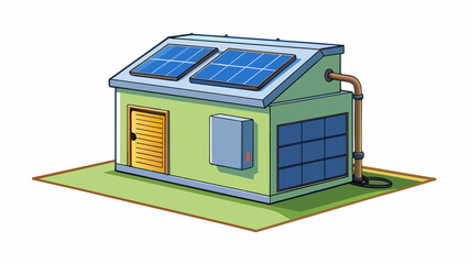 A solarpowered generator sits in a residential backyard consisting of a sleek metallic panel that absorbs sunlight and converts it into electricity.. Cartoon Vector